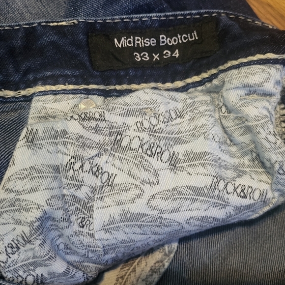 Rock & Roll Cowgirl Mid Rise Bootcut Blue Denim Embelleshed Jeans 33×34 A76 - Picture 9 of 12